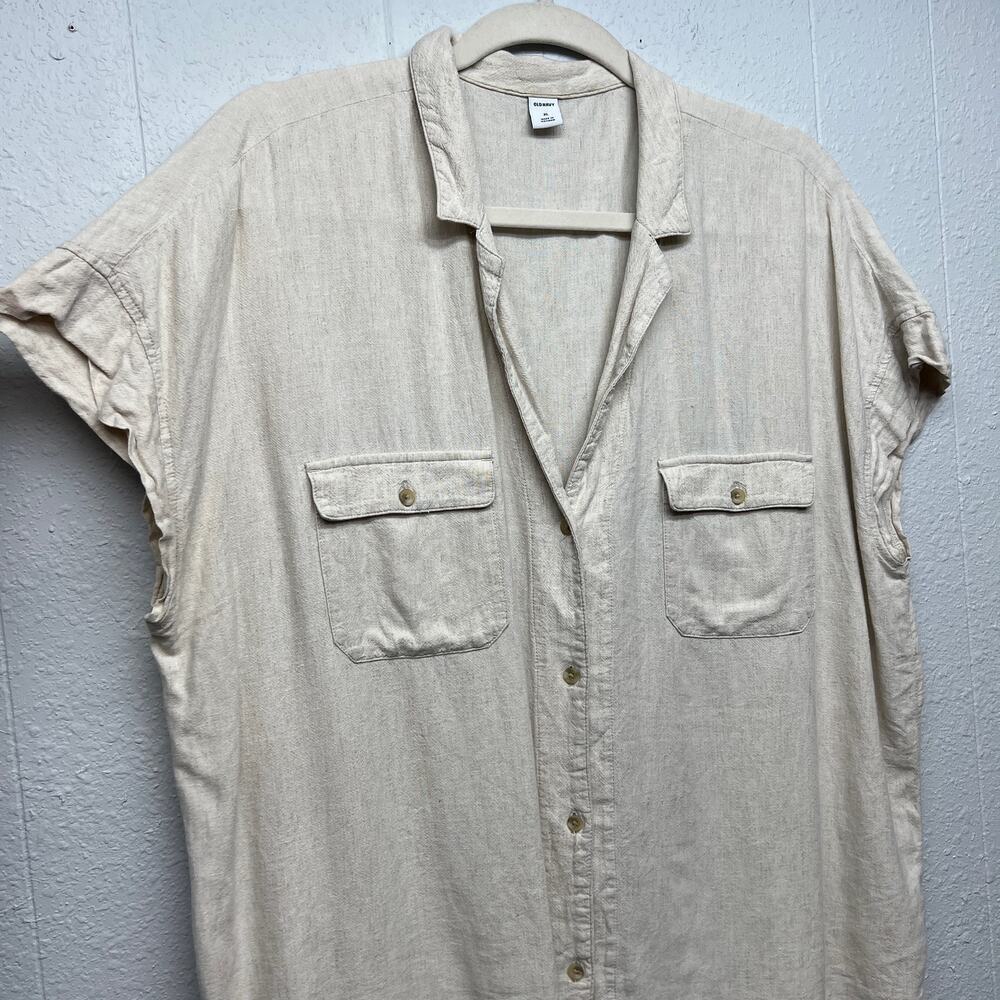 Old Navy Linen Blend Button Front Womens Shirt XL Oversized Beachy Lagenlook - Picture 5 of 10